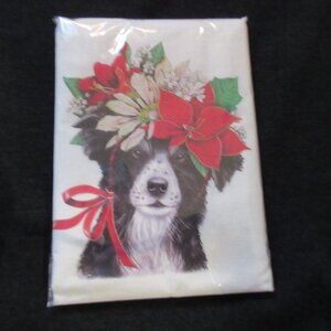 NWT Collie Poinsettia Flour Sack Kitchen Towel